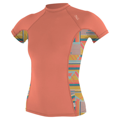 Wms Side Print S/S Rash Guard Coral