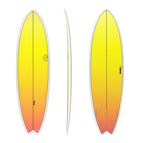 6'6 FISH TET RETRO FADE WHITE RAIL Yellow/Orange Fade