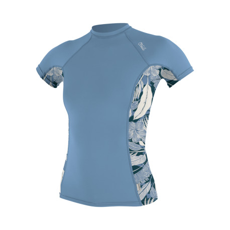 Wms Side Print S/S Rash Guard FADEDENIM/PALMENTOTROPICAL
