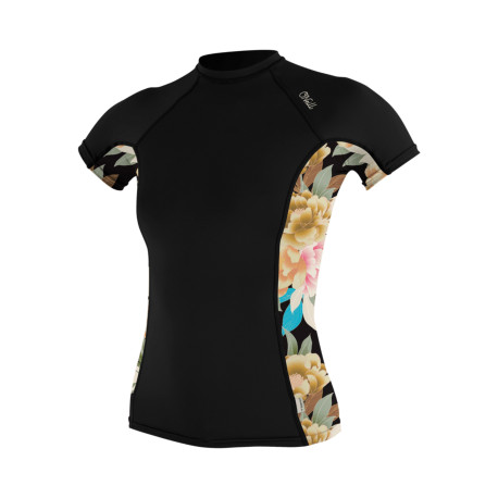 Wms Side Print S/S Rash Guard BLACK/MIKAHFLORAL