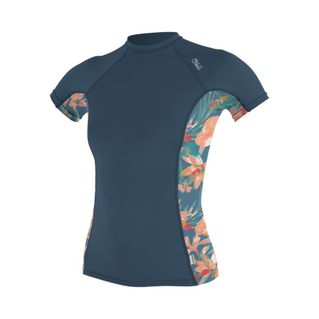 Wms Side Print S/S Rash Guard COPENBLUE/PAINTEDTROPICS