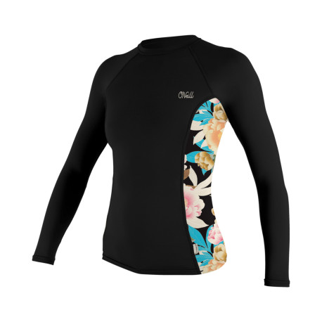 Wms Side Print L/S Rash Guard BLACK/MIKAHFLORAL